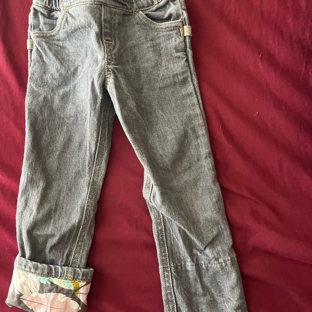 Gray Denim Jeans with Patterned Cuffs